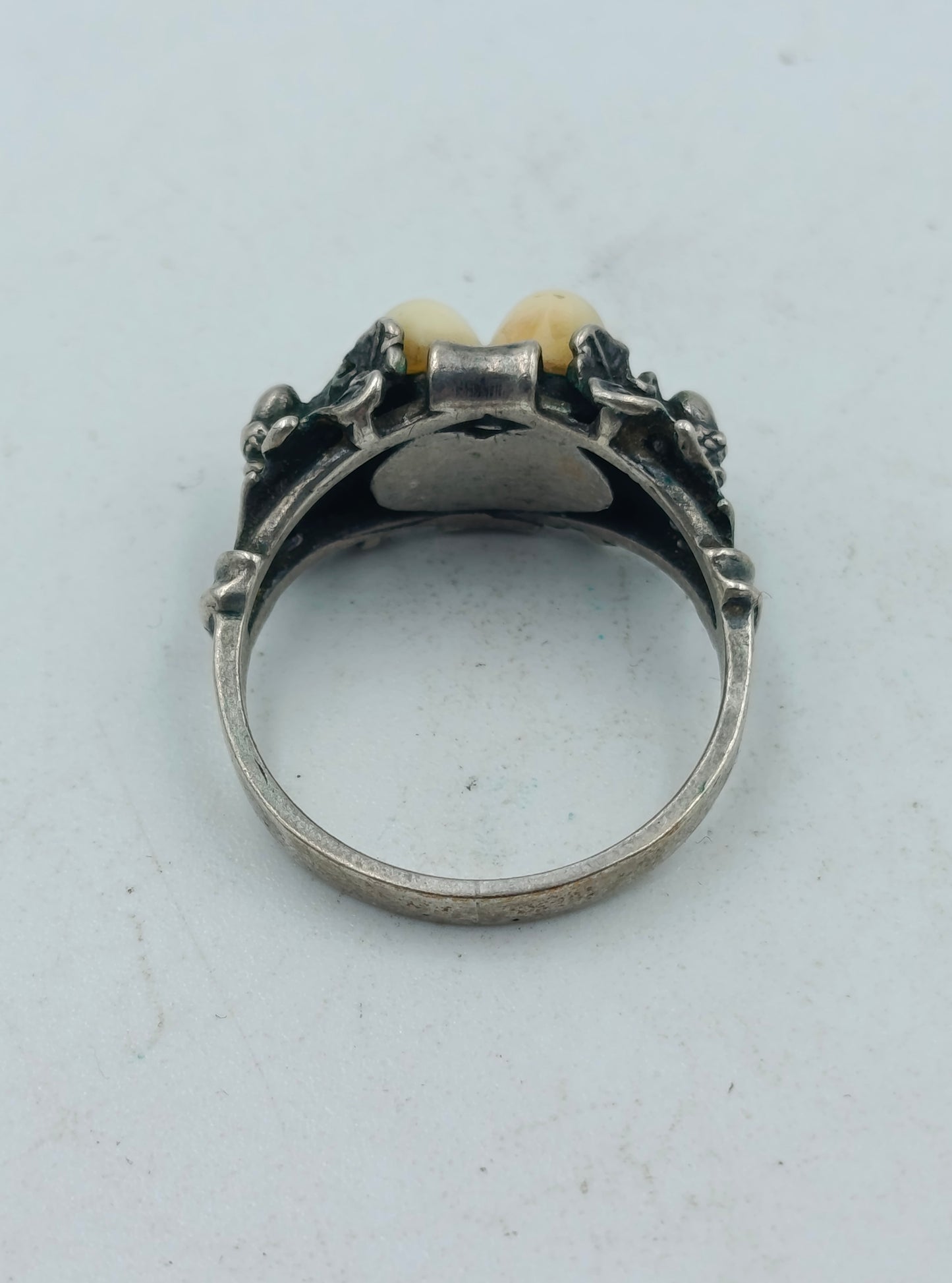 835 Silberring mit Hirschzähnen Gr. 56 Jagdschmuck Vintage