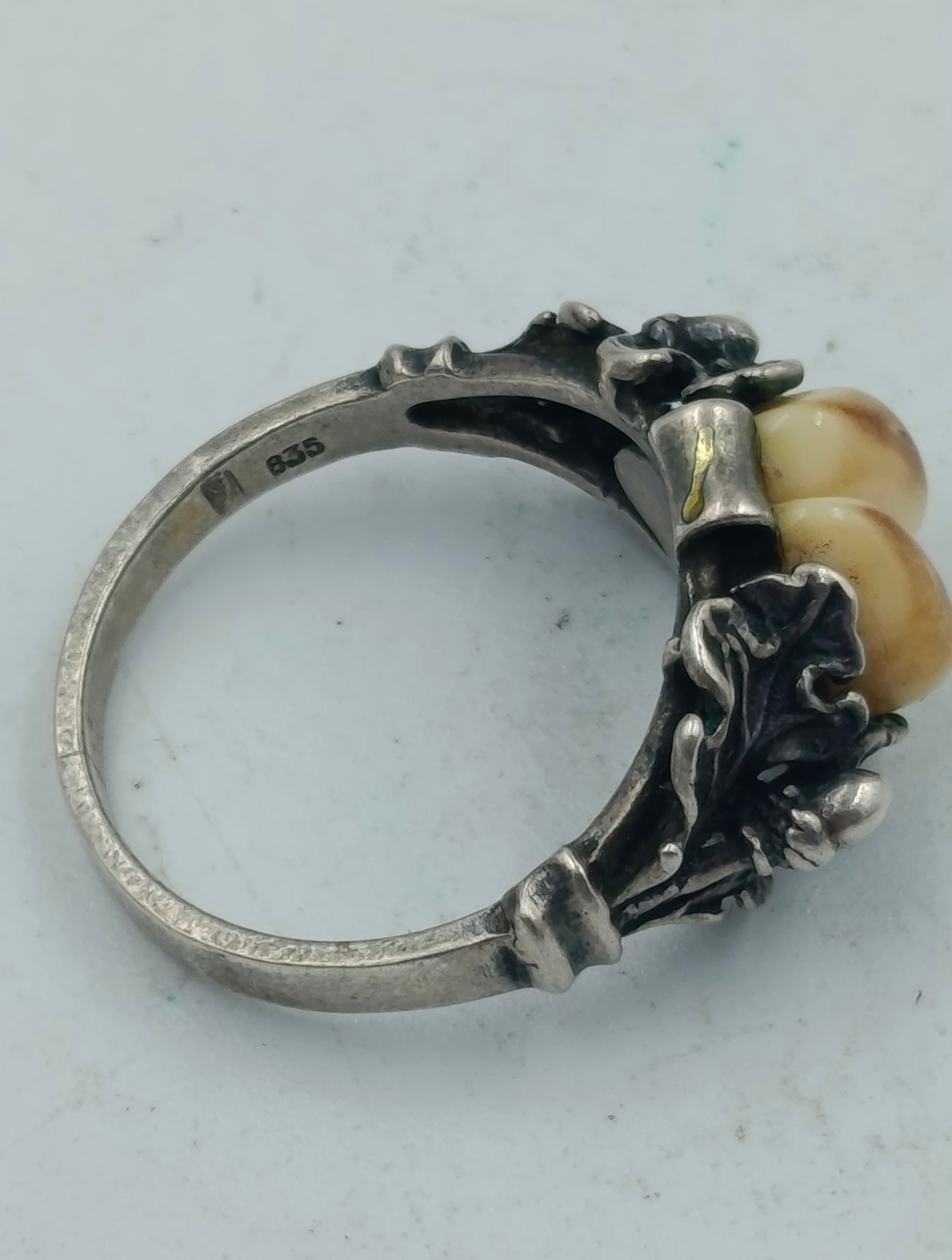 835 Silberring mit Hirschzähnen Gr. 56 Jagdschmuck Vintage
