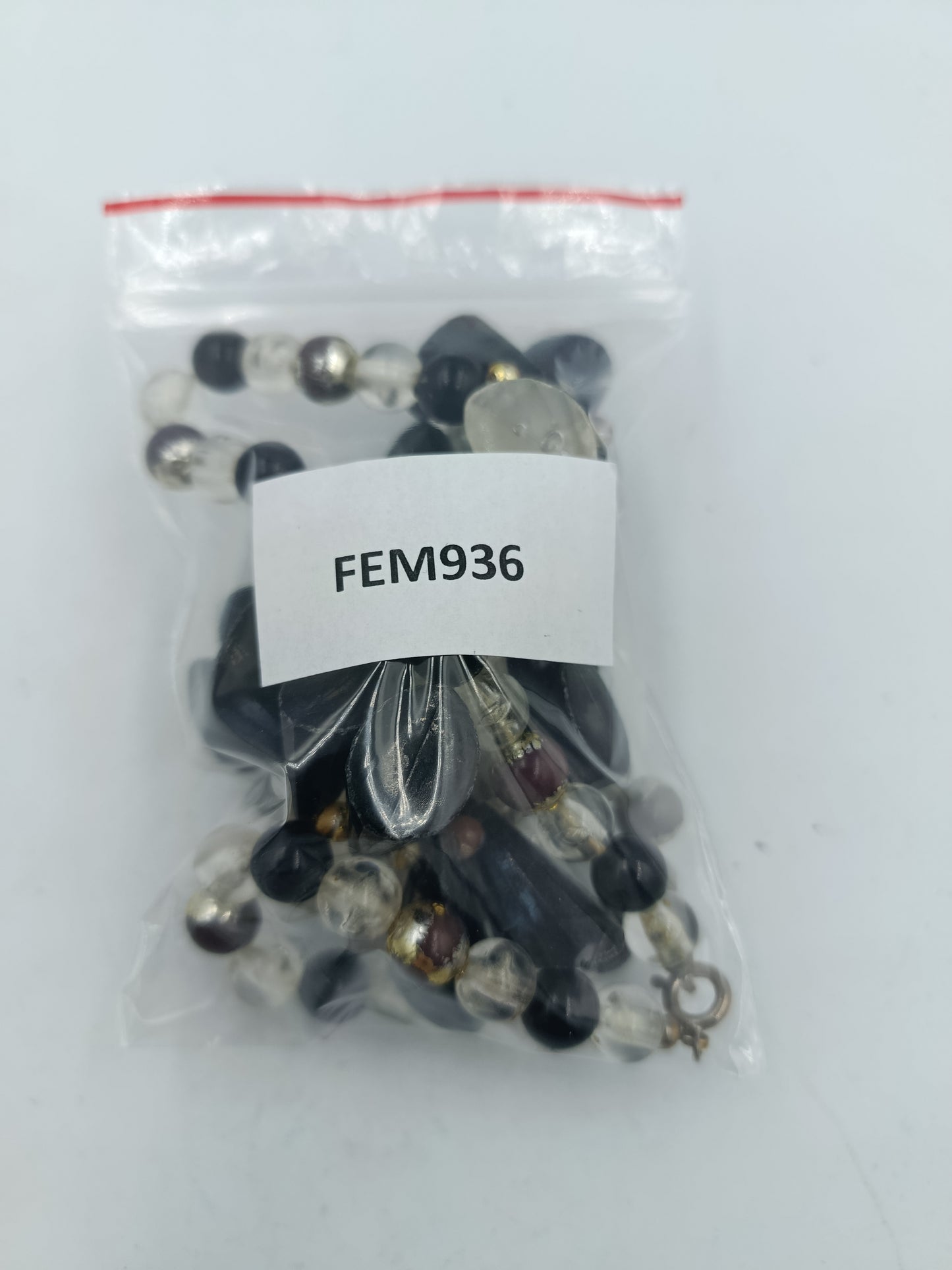 Vintage Halskette mit schwarzen und klaren Glasperlen 44cm