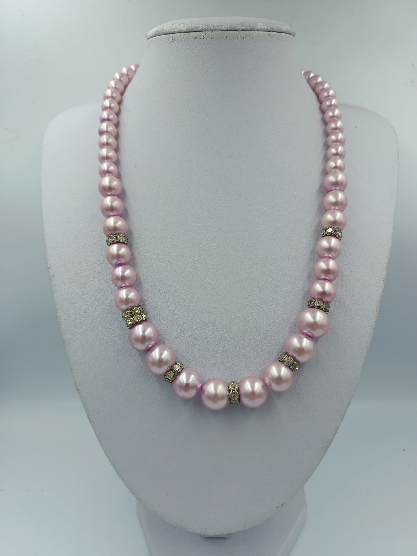 Rosa Perlenkette mit Strass Zwischenelementen 48cm Elegant Vintage