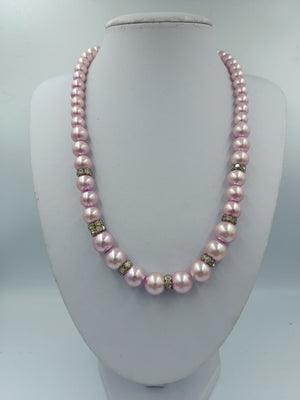 Rosa Perlenkette mit Strass Zwischenelementen 48cm Elegant Vintage