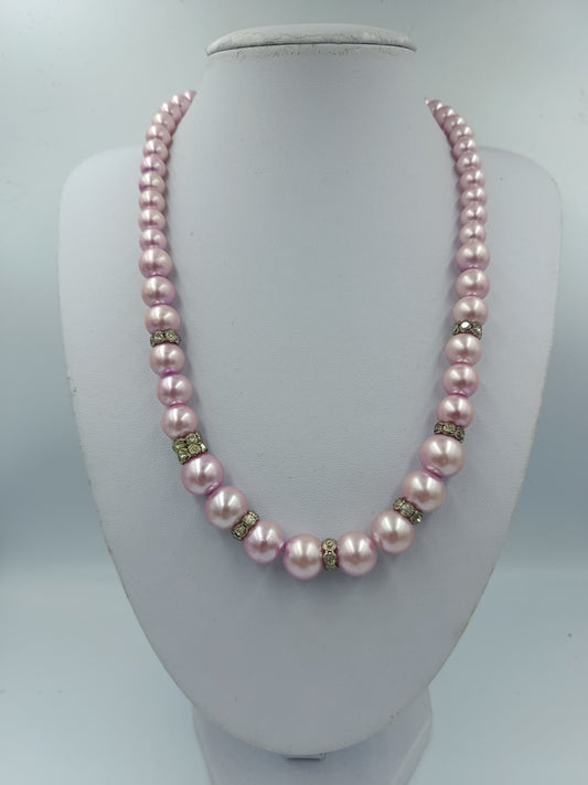 Rosa Perlenkette mit Strass Zwischenelementen 48cm Elegant Vintage