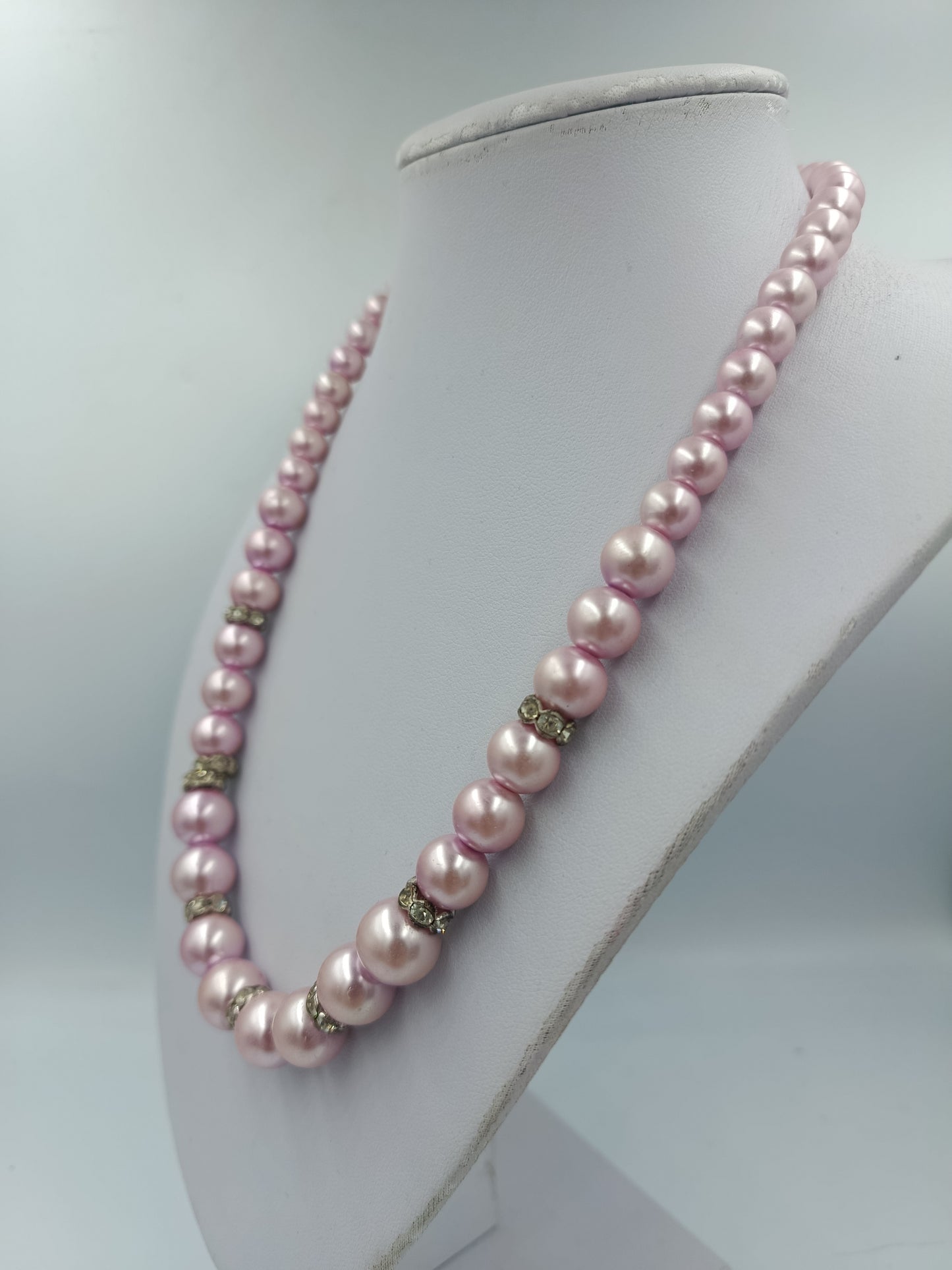 Rosa Perlenkette mit Strass Zwischenelementen 48cm Elegant Vintage