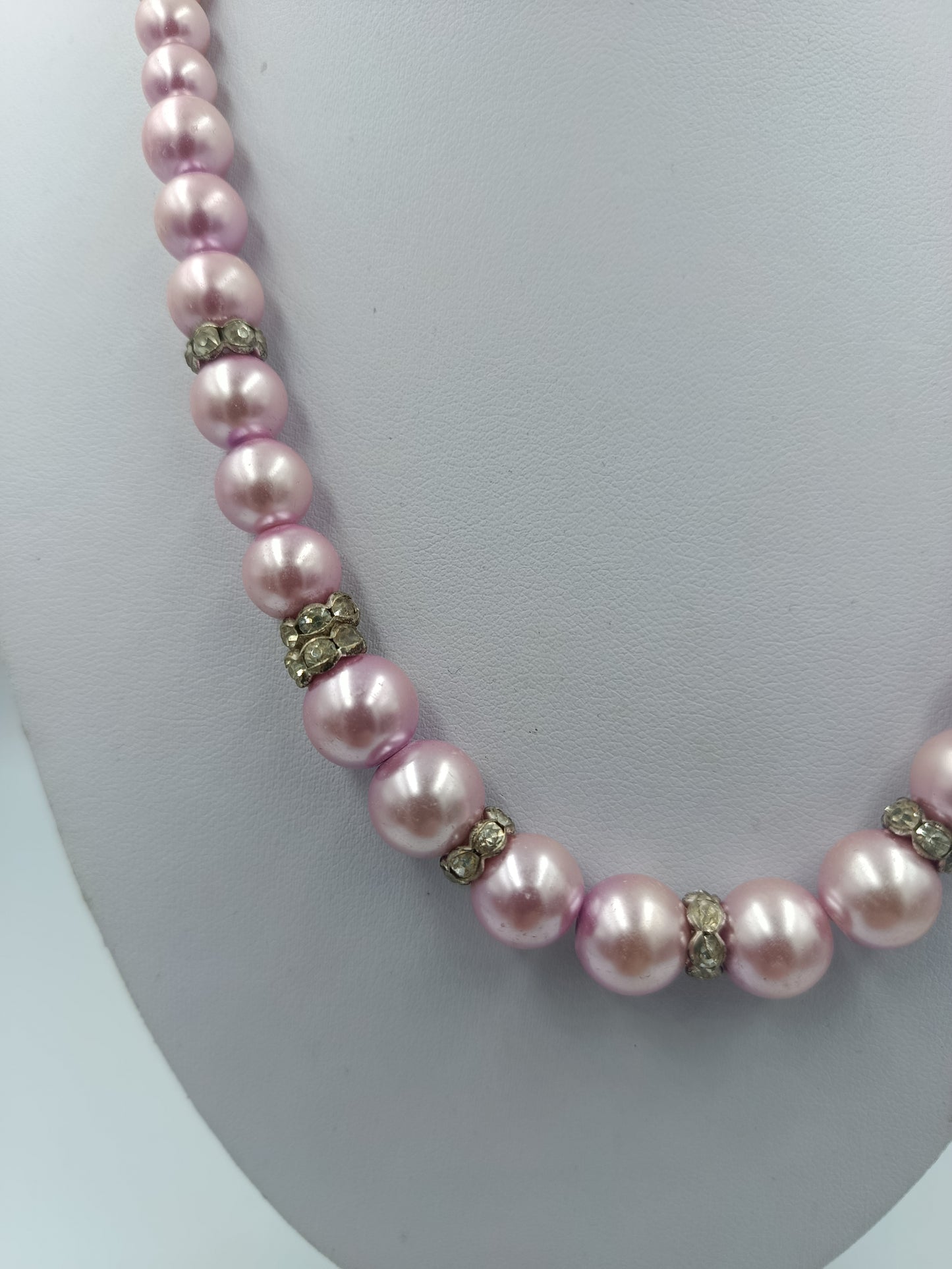 Rosa Perlenkette mit Strass Zwischenelementen 48cm Elegant Vintage