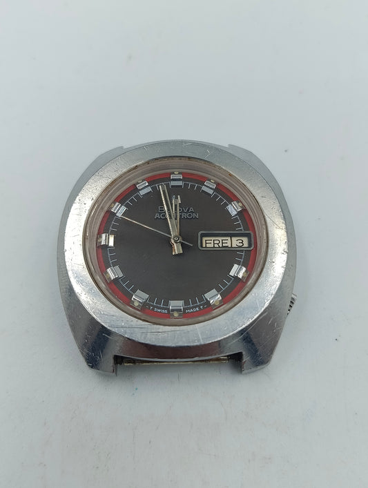 Bulova Accutron 2181 Herren Armbanduhr Vintage Grau Rot Swiss Made