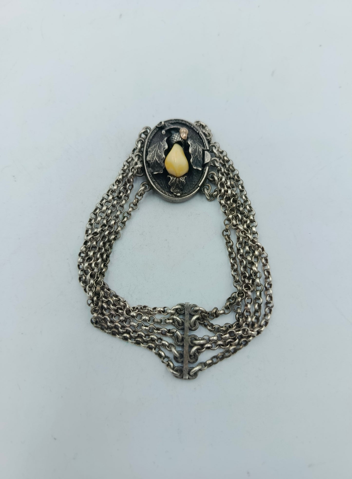 Silber Set Kette und Armband mit Zahnanhänger Trachtenschmuck Vintage