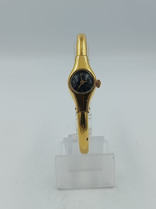 Damen Armspange Uhr Goldfarben Schwarz Zifferblatt Vintage