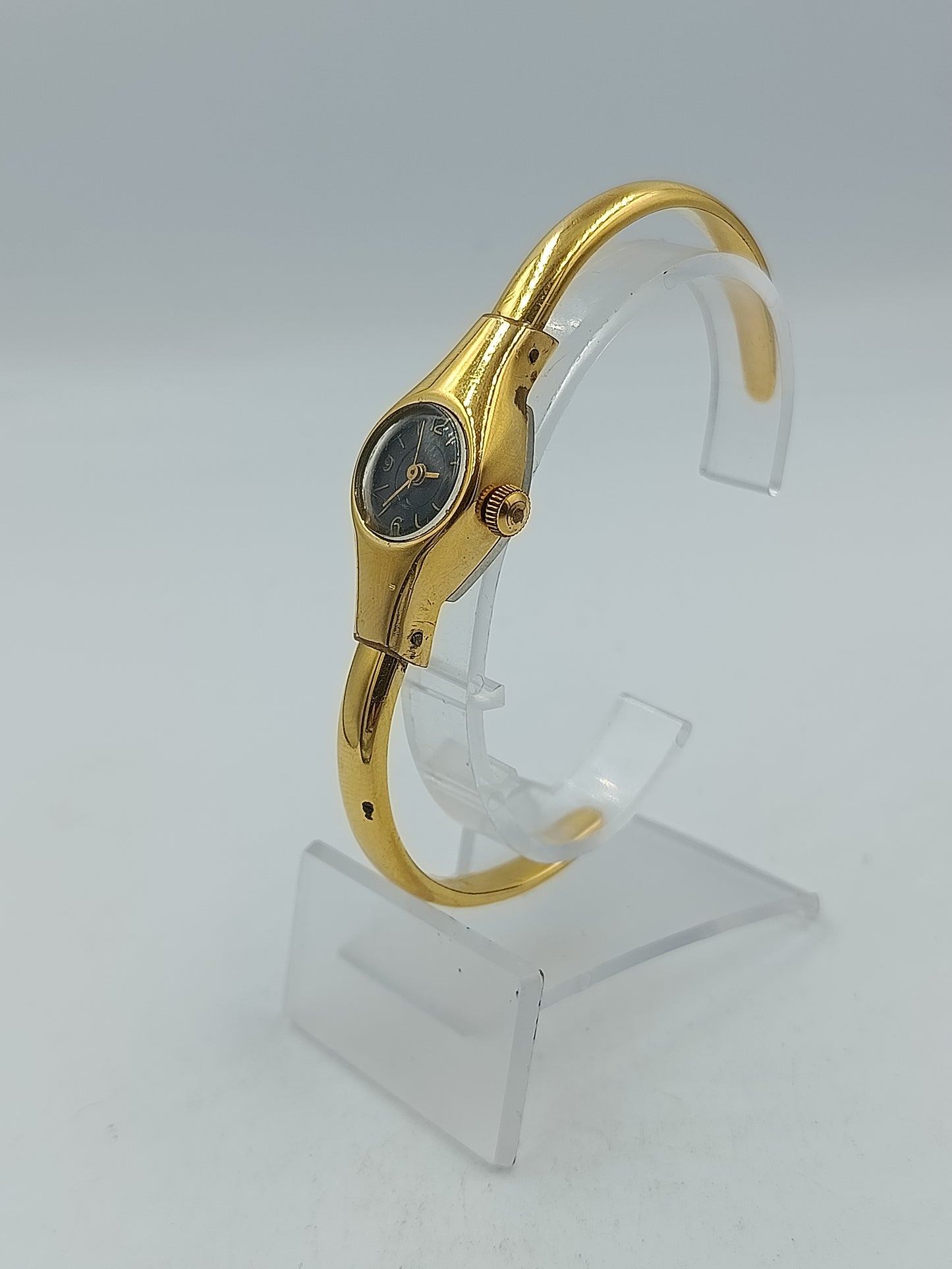 Damen Armspange Uhr Goldfarben Schwarz Zifferblatt Vintage