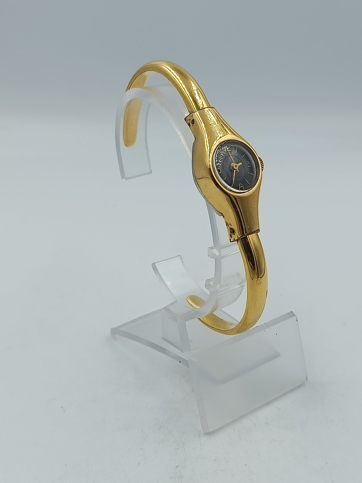 Damen Armspange Uhr Goldfarben Schwarz Zifferblatt Vintage