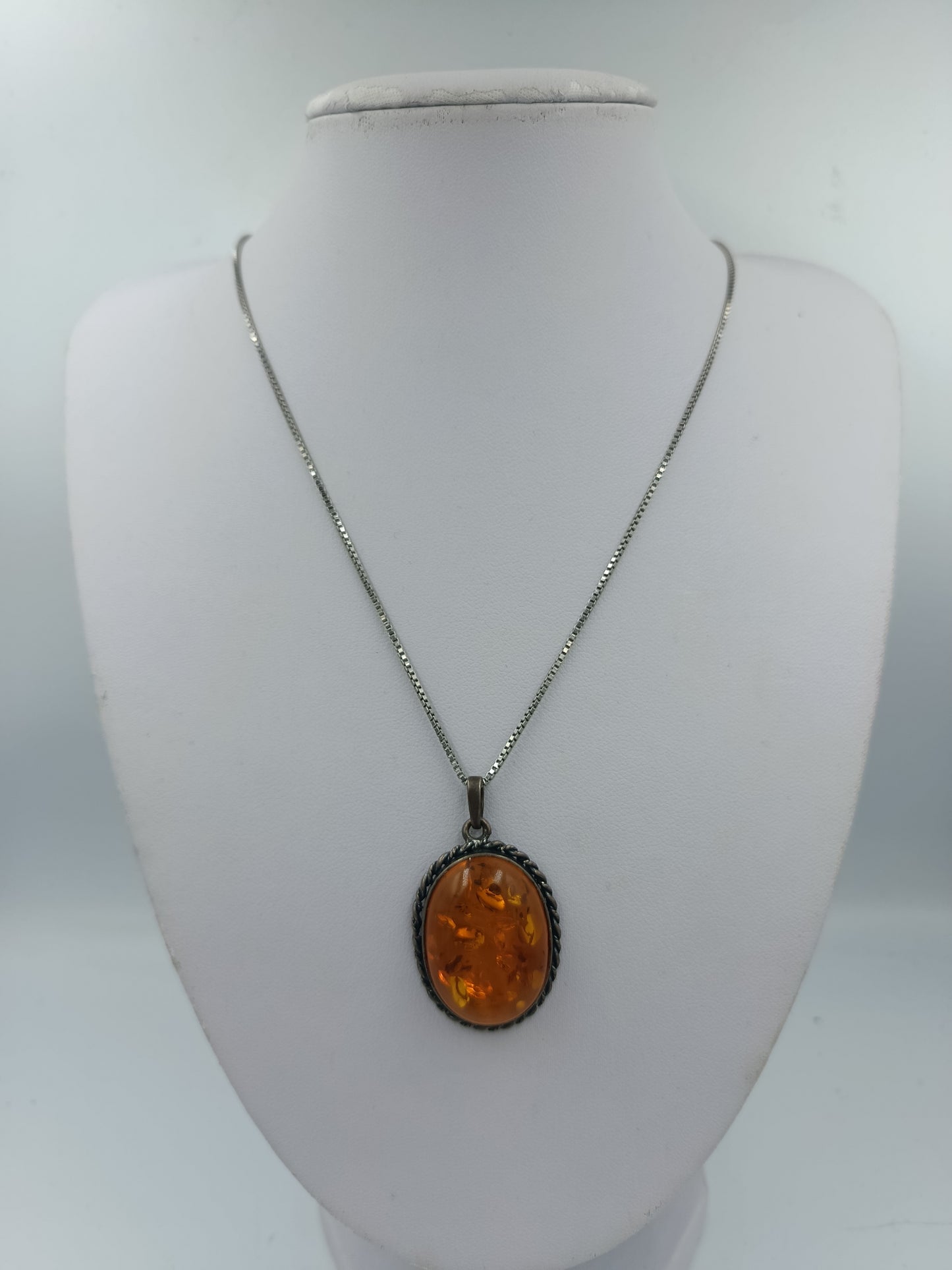 Silberkette mit Bernstein Anhänger Vintage Schmuck