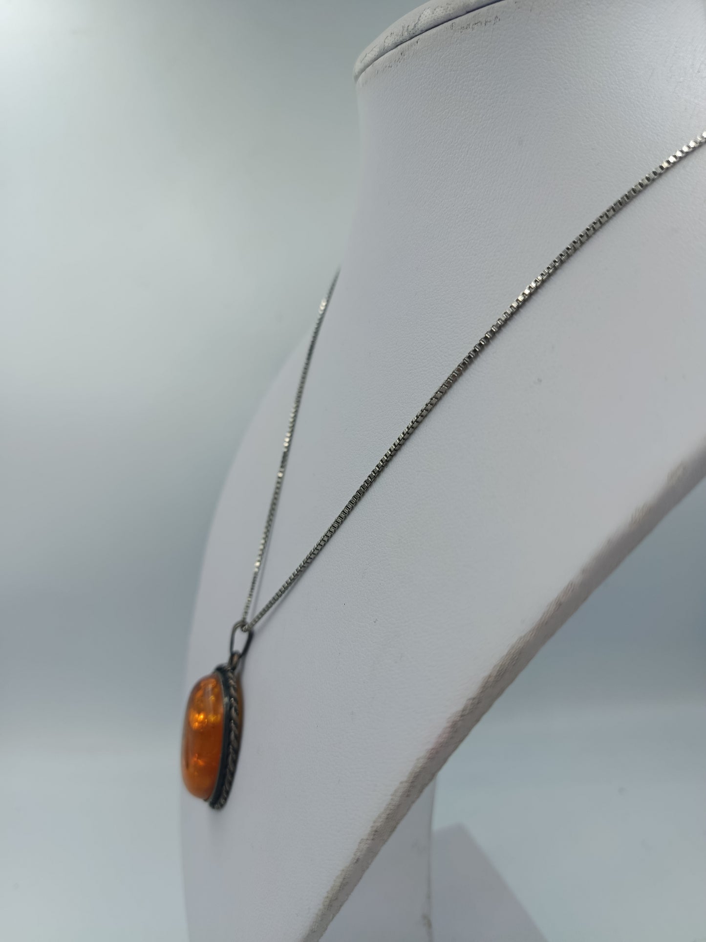 Silberkette mit Bernstein Anhänger Vintage Schmuck