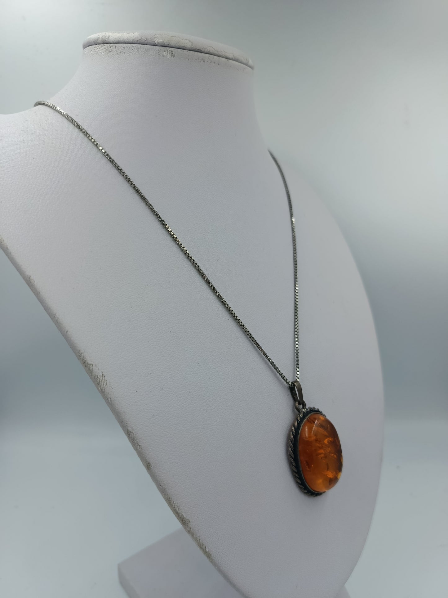 Silberkette mit Bernstein Anhänger Vintage Schmuck