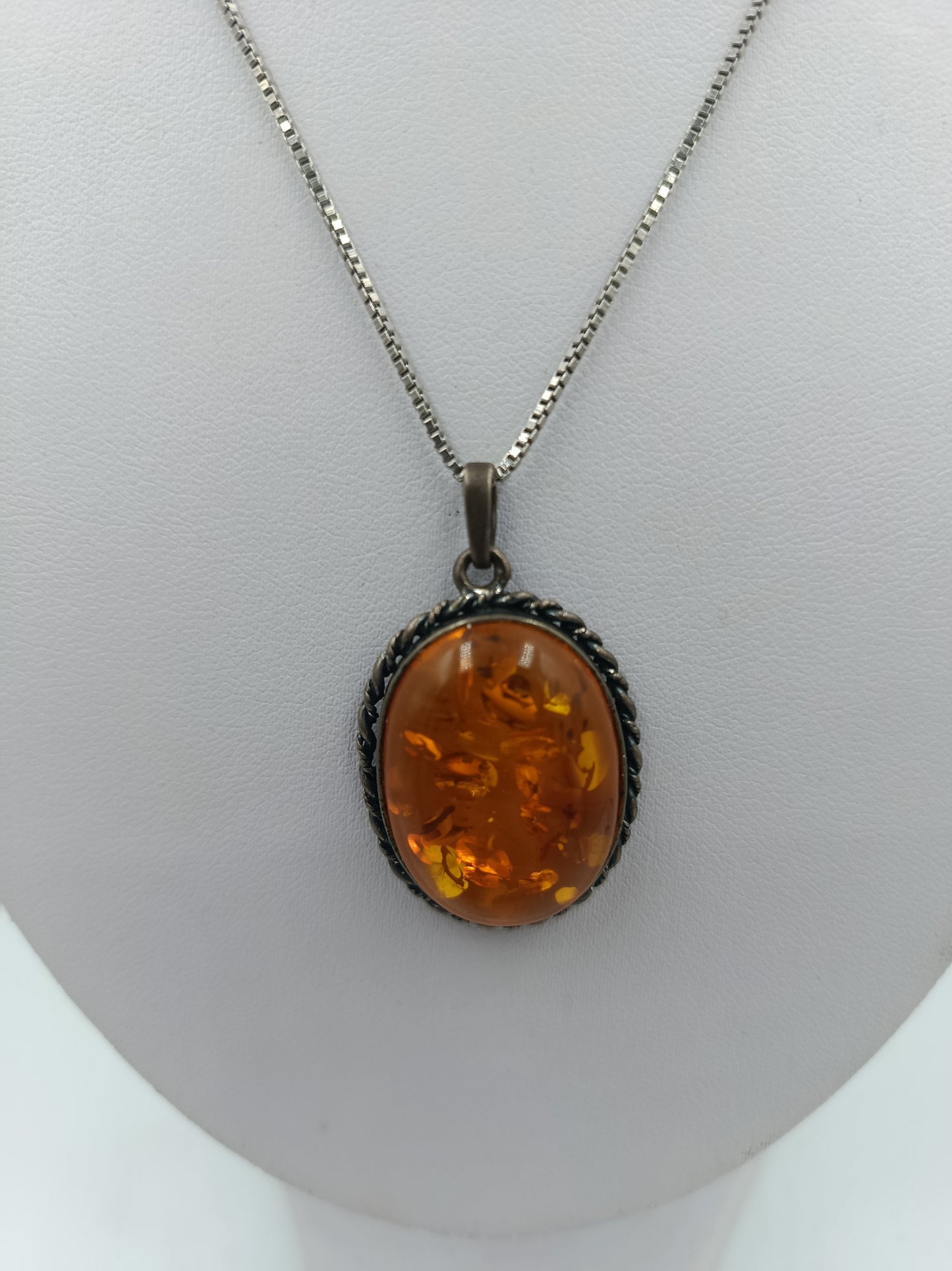 Silberkette mit Bernstein Anhänger Vintage Schmuck