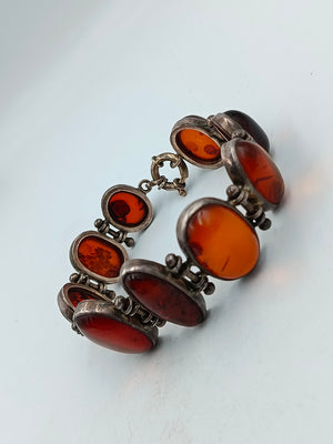 925 Silber Armband mit Bernstein Cabochons im Vintage Stil