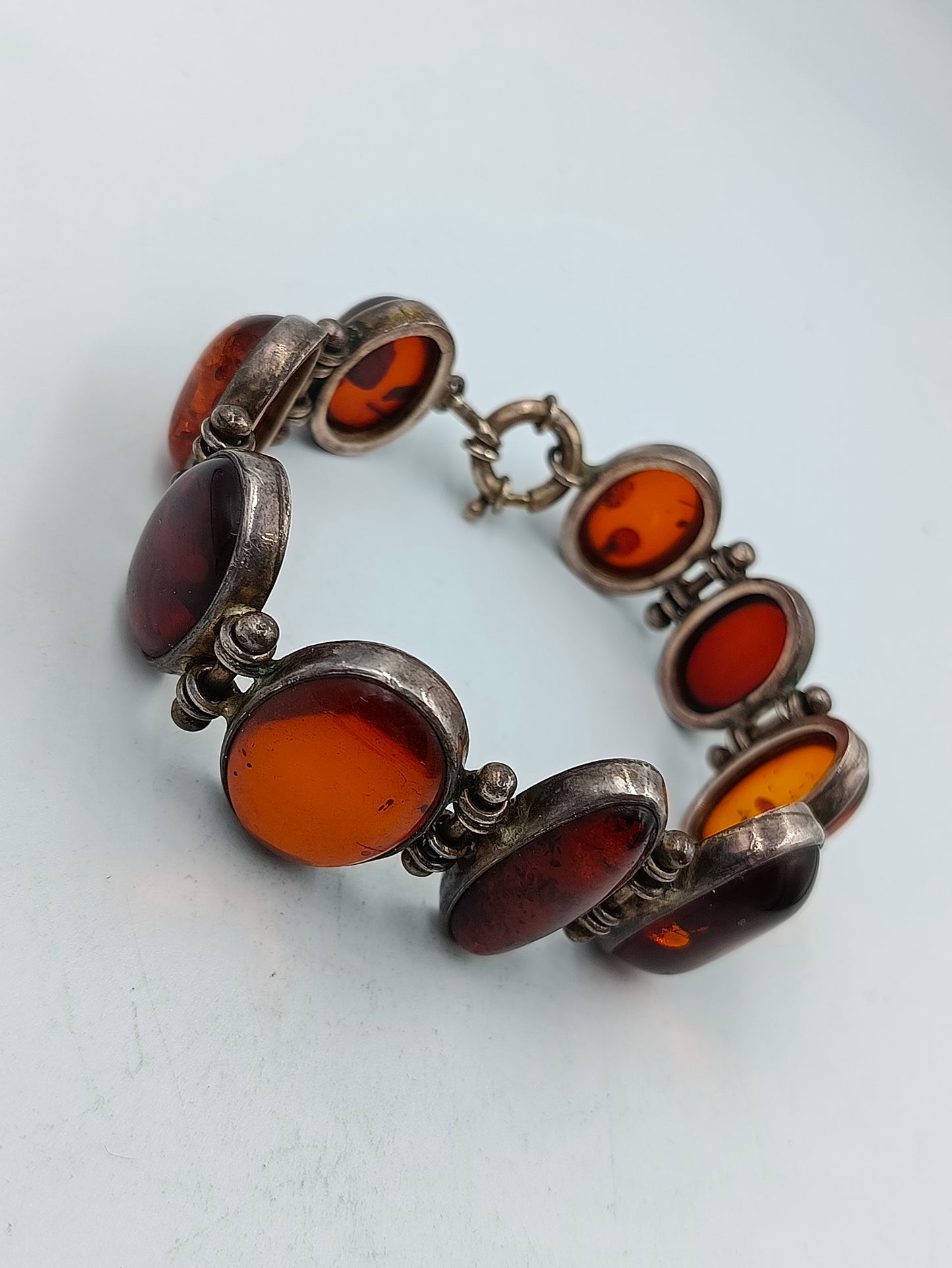 925 Silber Armband mit Bernstein Cabochons im Vintage Stil