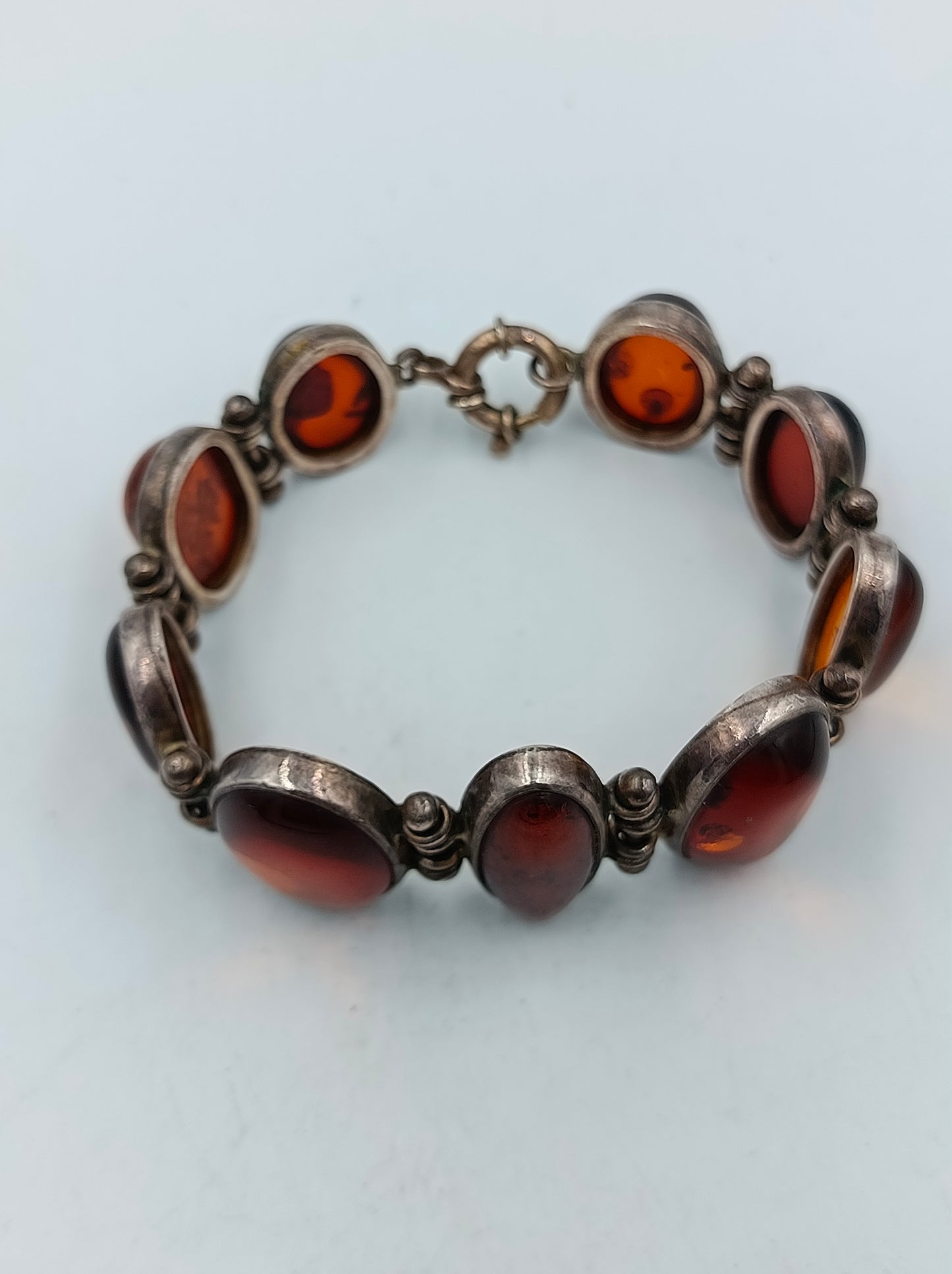 925 Silber Armband mit Bernstein Cabochons im Vintage Stil