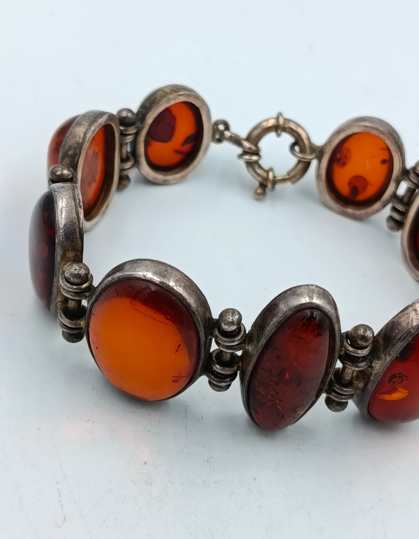 925 Silber Armband mit Bernstein Cabochons im Vintage Stil