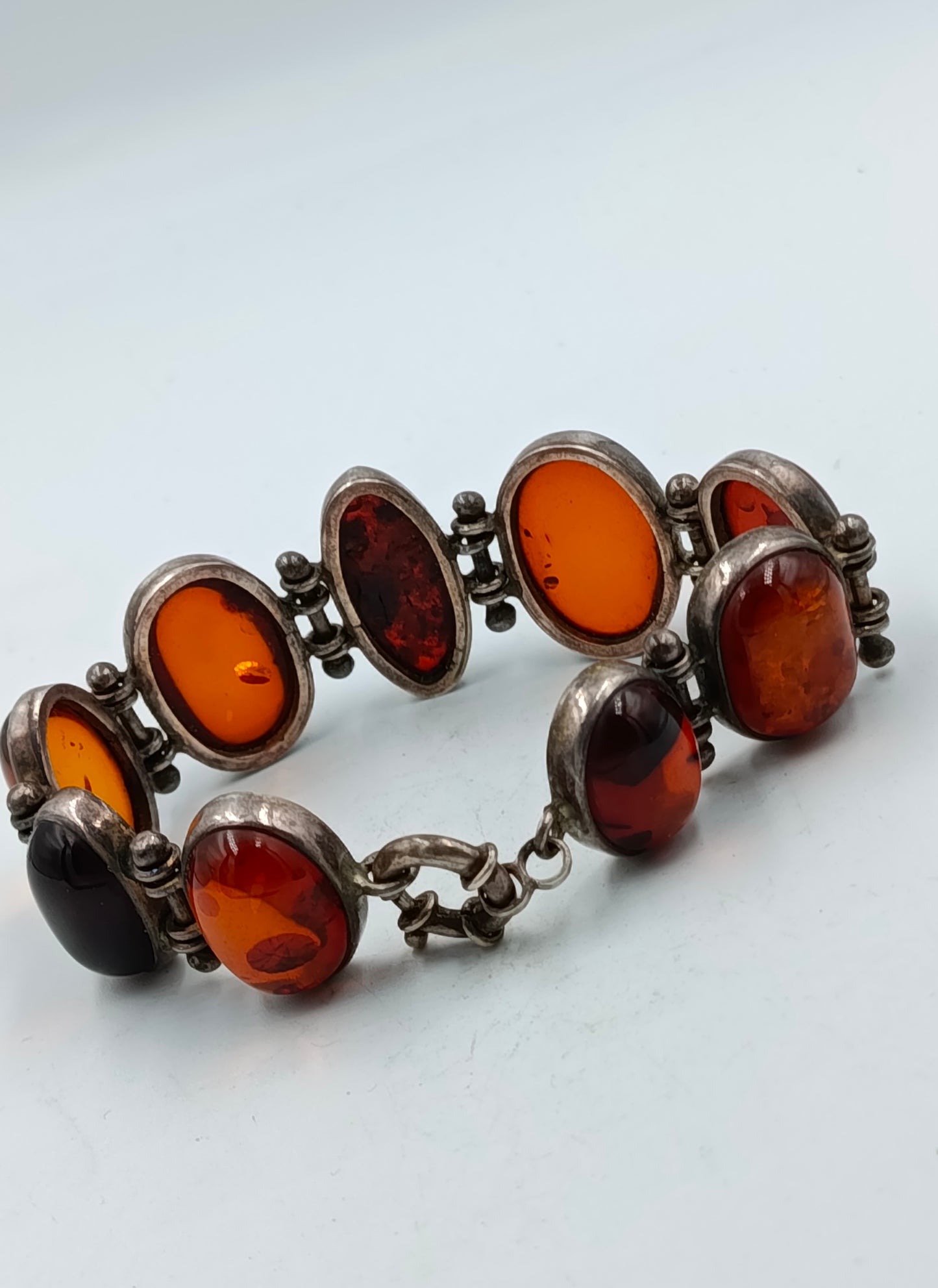 925 Silber Armband mit Bernstein Cabochons im Vintage Stil