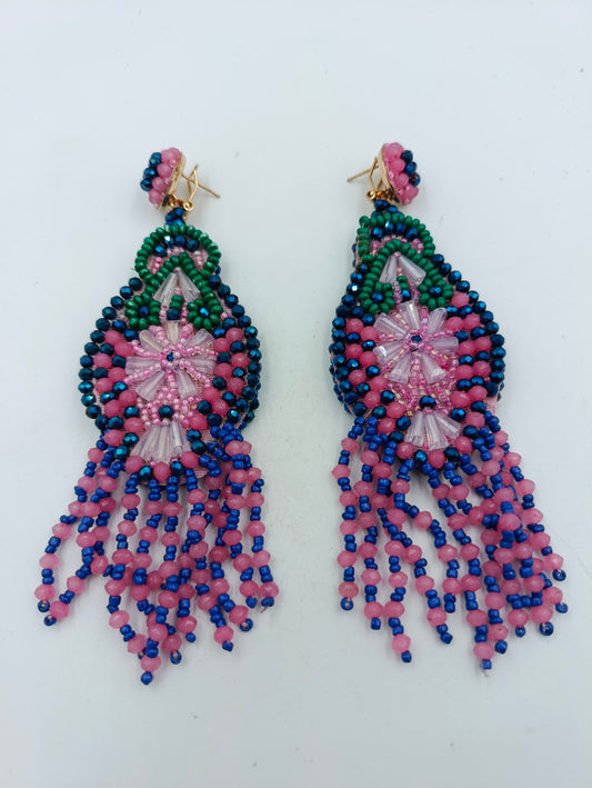 Lange Ohrhänger mit bunten Glasperlen handgefertigt Boho Stil