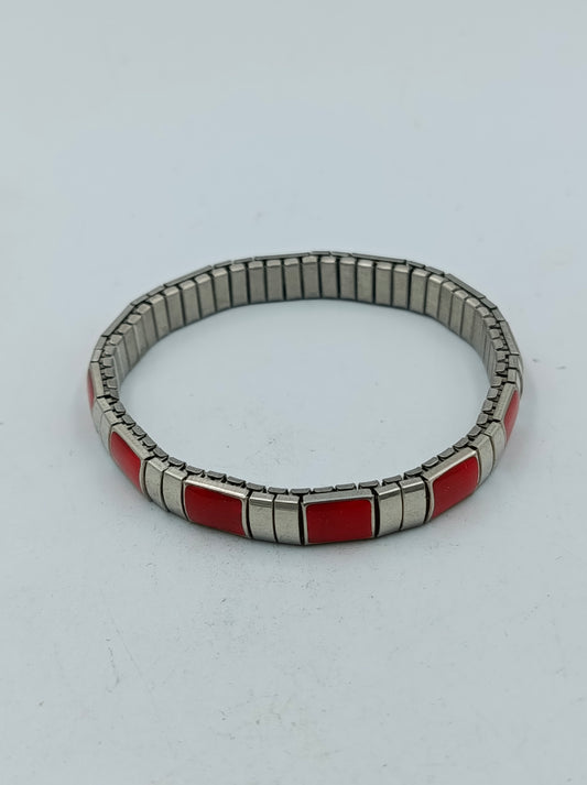 Elastisches Armband Edelstahloptik mit roten Emaille-Elementen