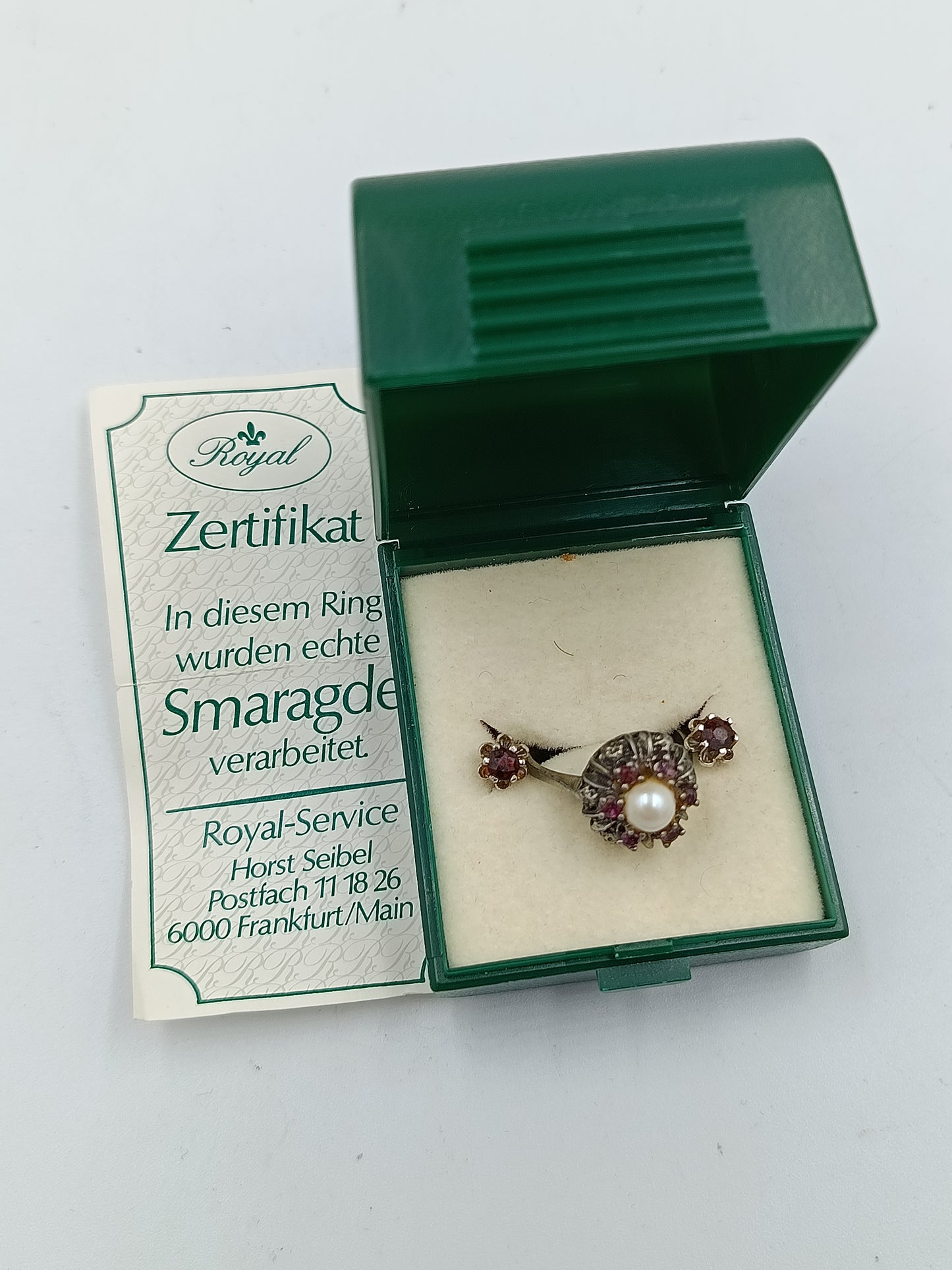 925 Silber Set mit Perle und roten Steinen Ring und Ohrringe