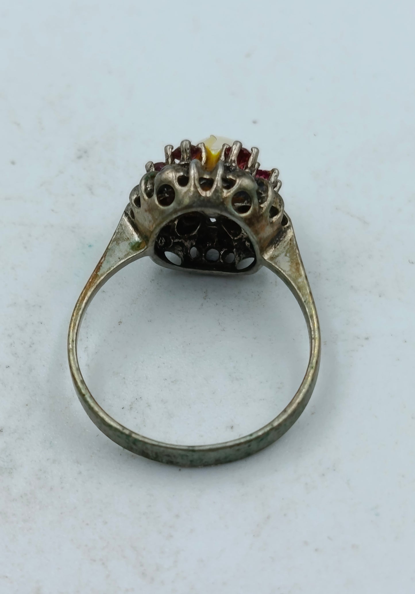 925 Silber Set mit Perle und roten Steinen Ring und Ohrringe