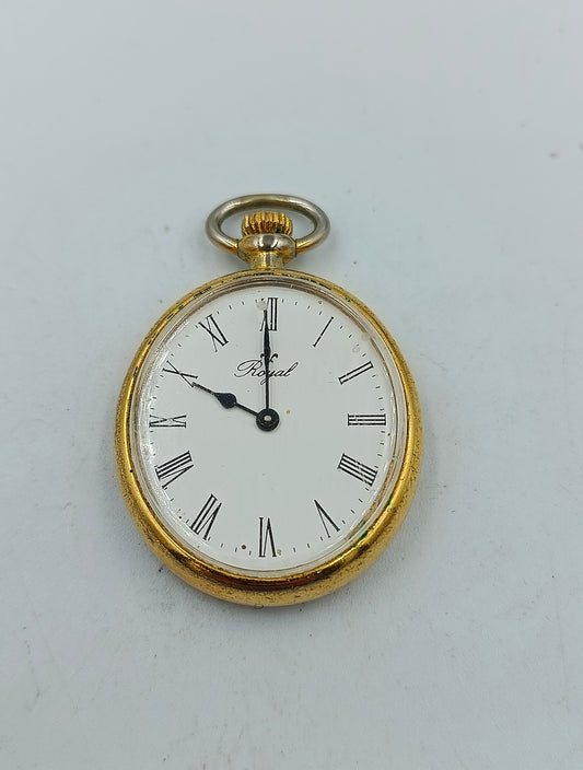 Royal Taschenuhr Goldfarben Weißes Zifferblatt Römische Ziffern