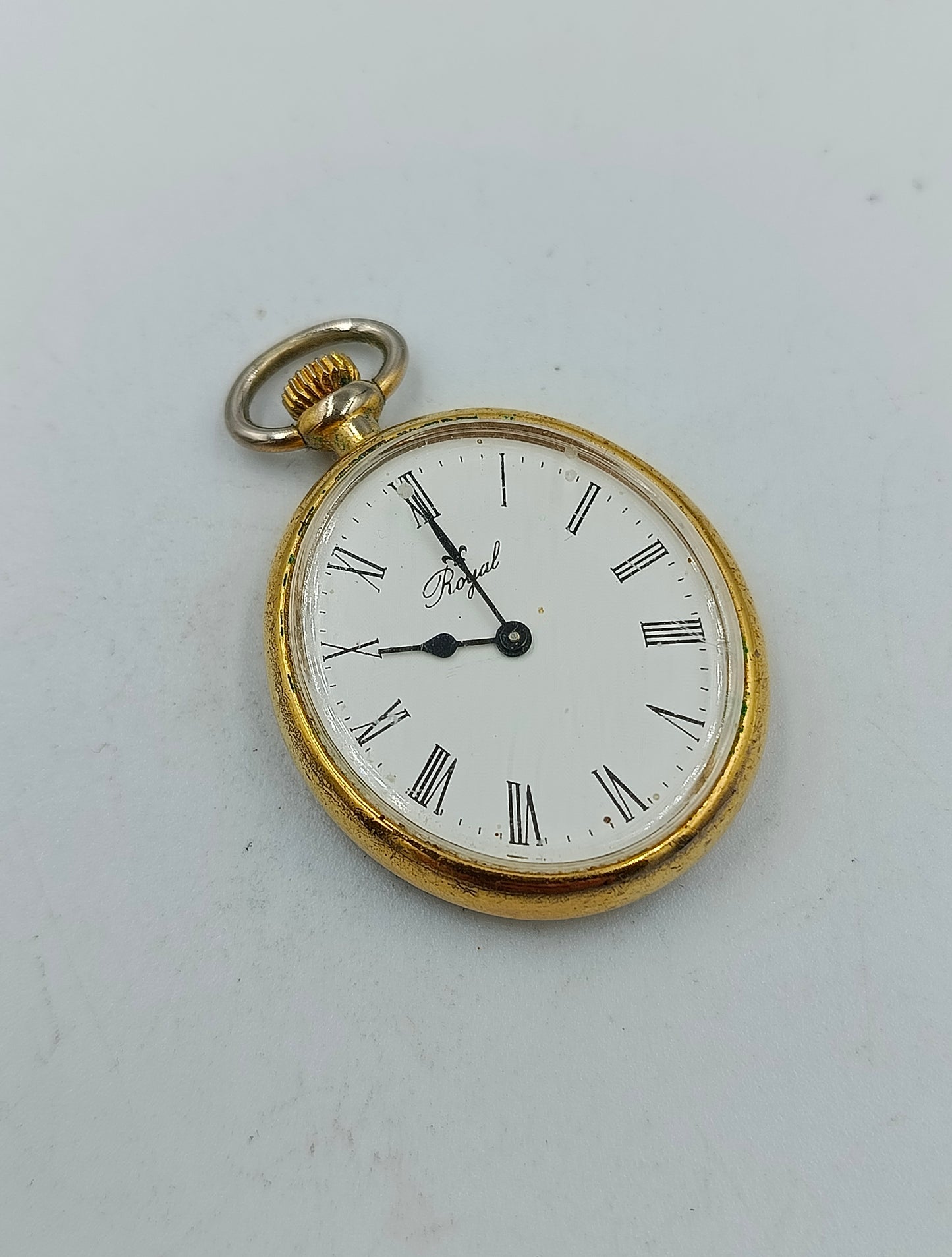 Royal Taschenuhr Goldfarben Weißes Zifferblatt Römische Ziffern