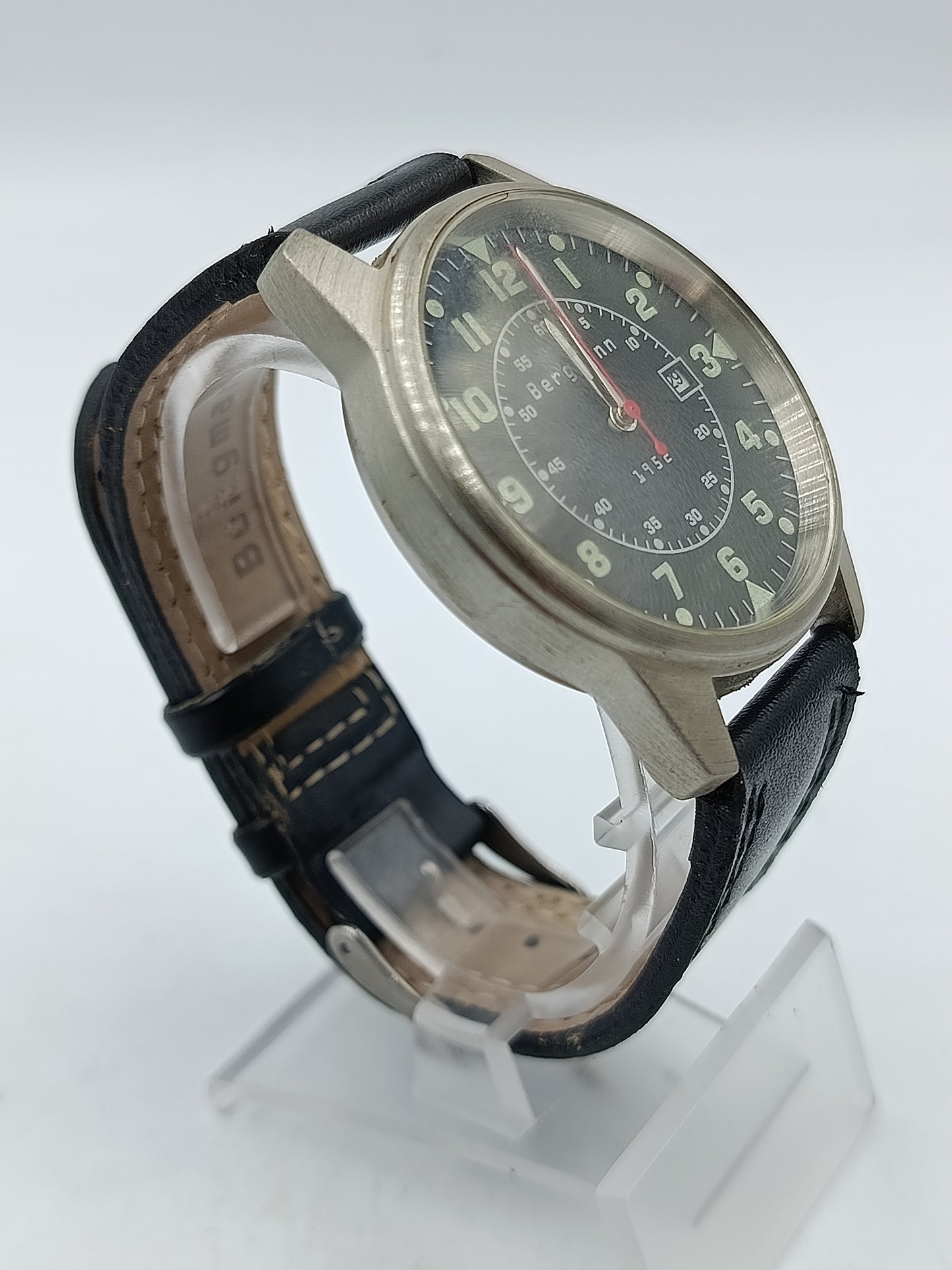 Bergmann Armbanduhr Edelstahl Schwarz Pilot Design mit Datumsanzeige