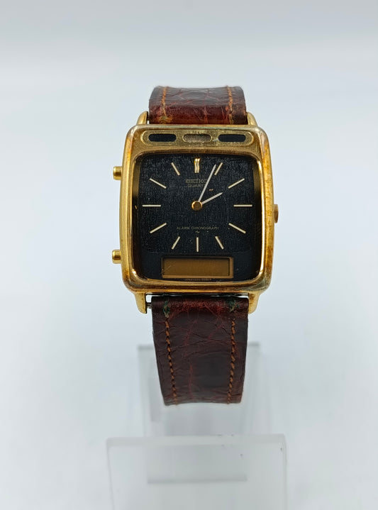 Seiko Quartz Alarm Chronograph H249-5070 Goldfarben Vintage Japan