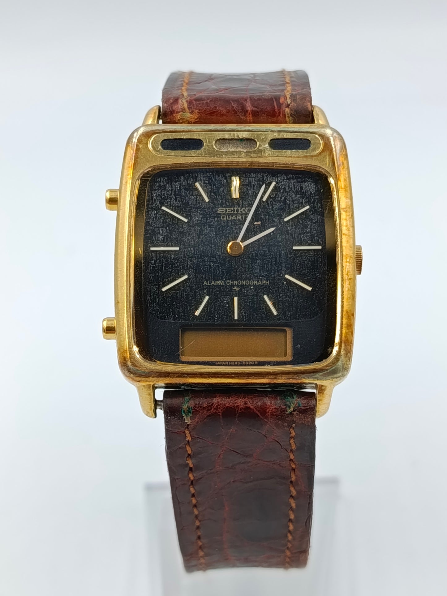 Seiko Quartz Alarm Chronograph H249-5070 Goldfarben Vintage Japan