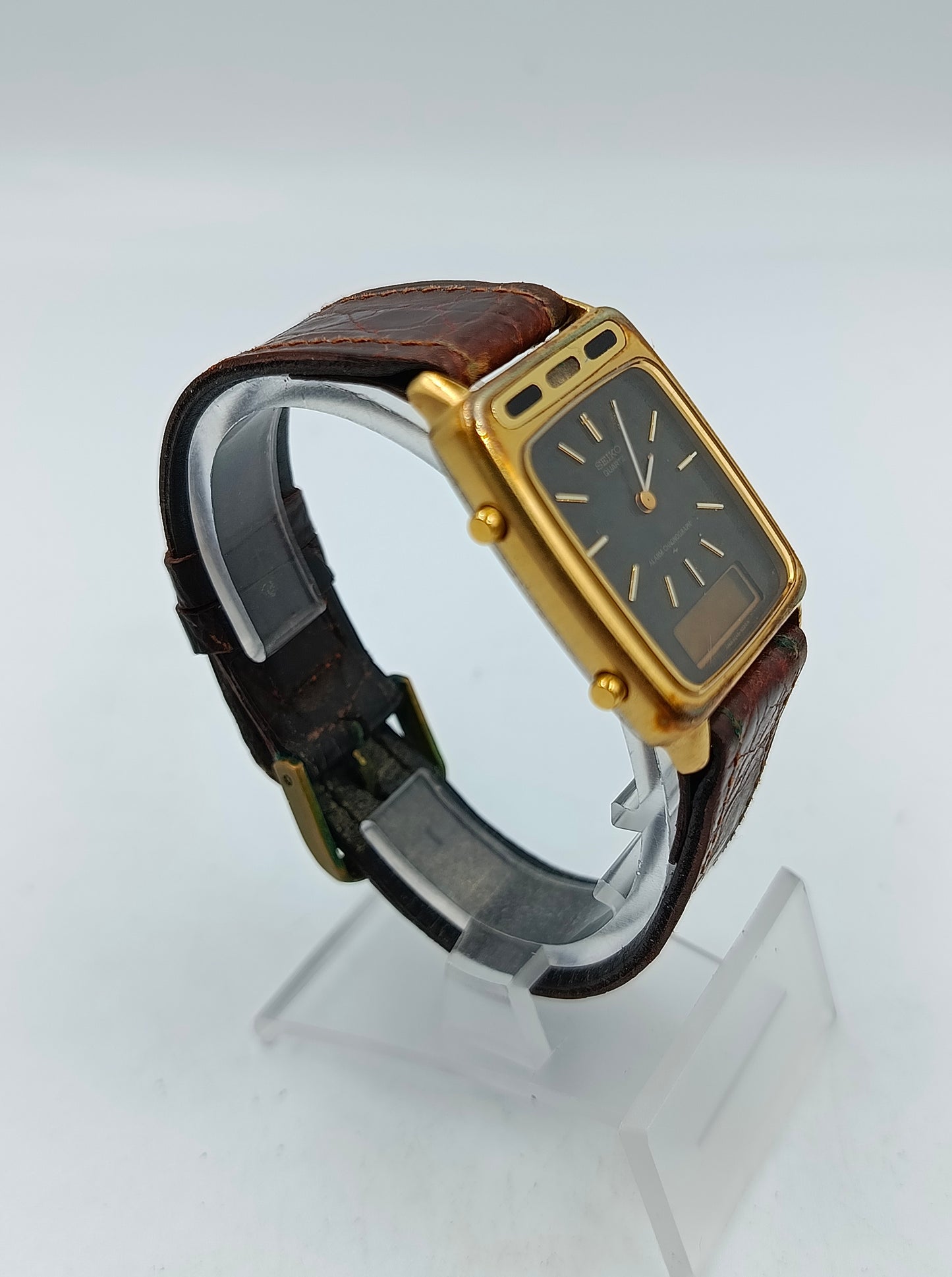 Seiko Quartz Alarm Chronograph H249-5070 Goldfarben Vintage Japan