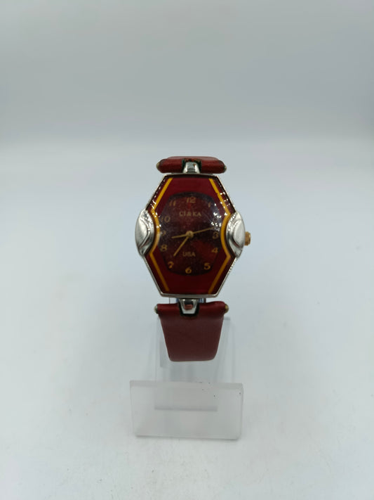 CI und KA Damenarmbanduhr Rot Silberfarben Vintage USA