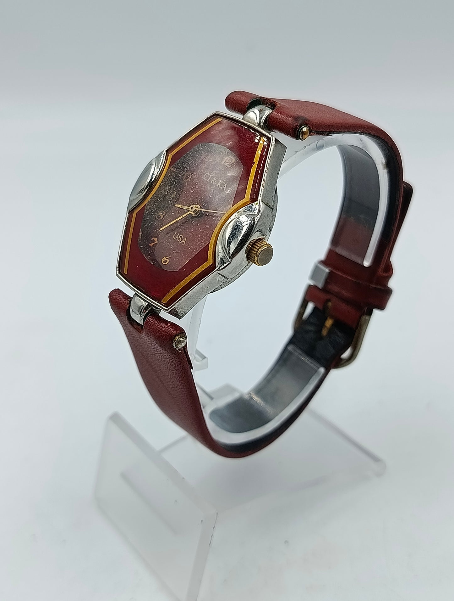 CI und KA Damenarmbanduhr Rot Silberfarben Vintage USA