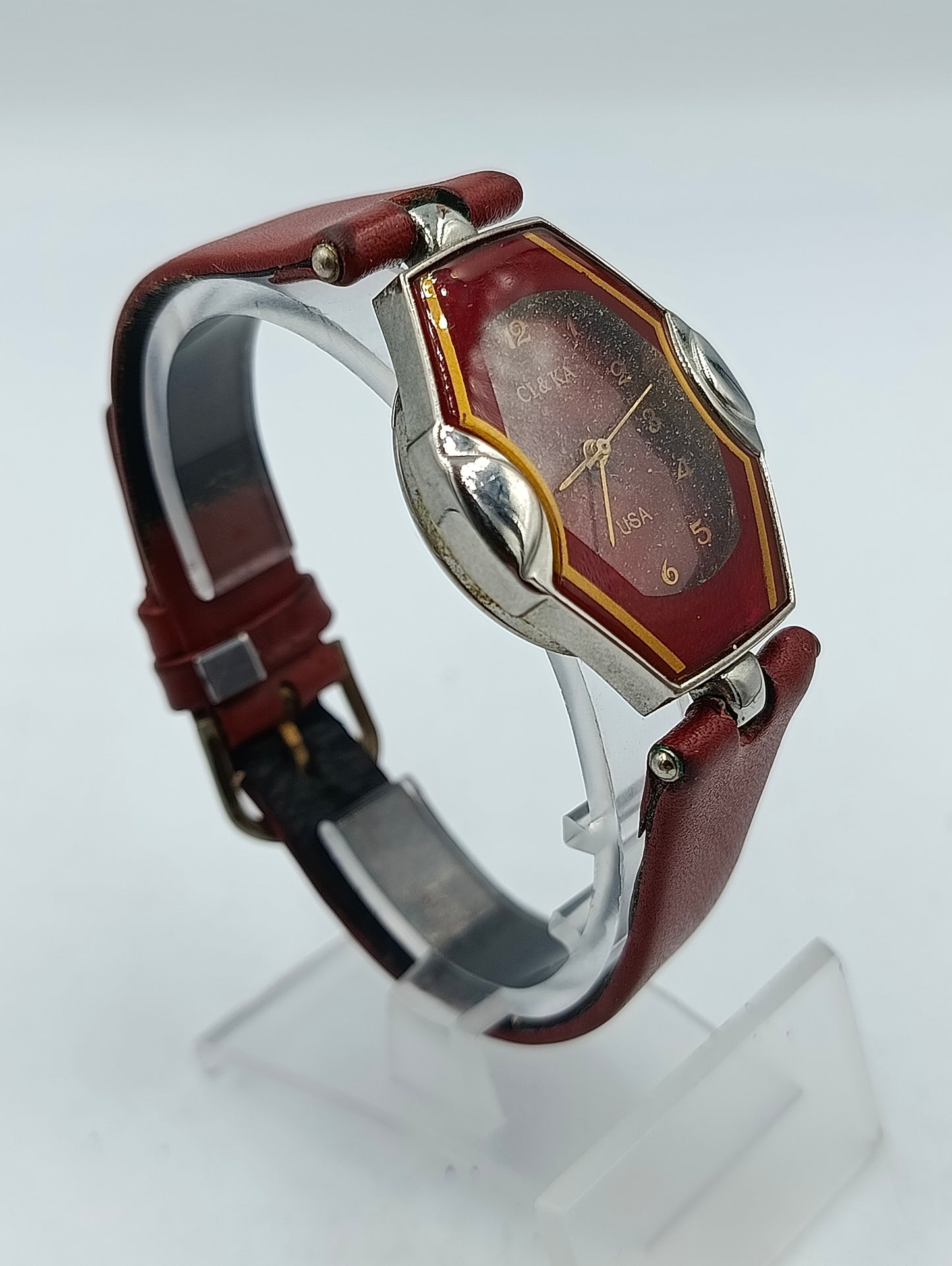 CI und KA Damenarmbanduhr Rot Silberfarben Vintage USA