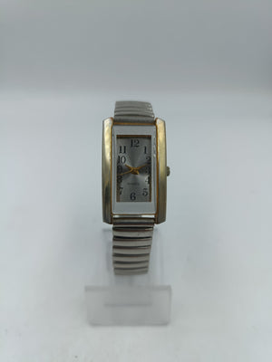 Quartz Armbanduhr Silber Goldfarben Rechteckig Stretchband Vintage