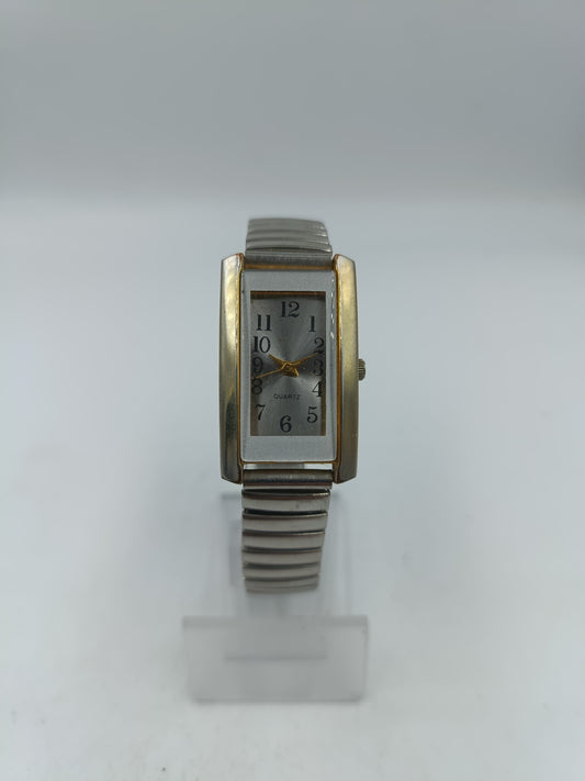 Quartz Armbanduhr Silber Goldfarben Rechteckig Stretchband Vintage