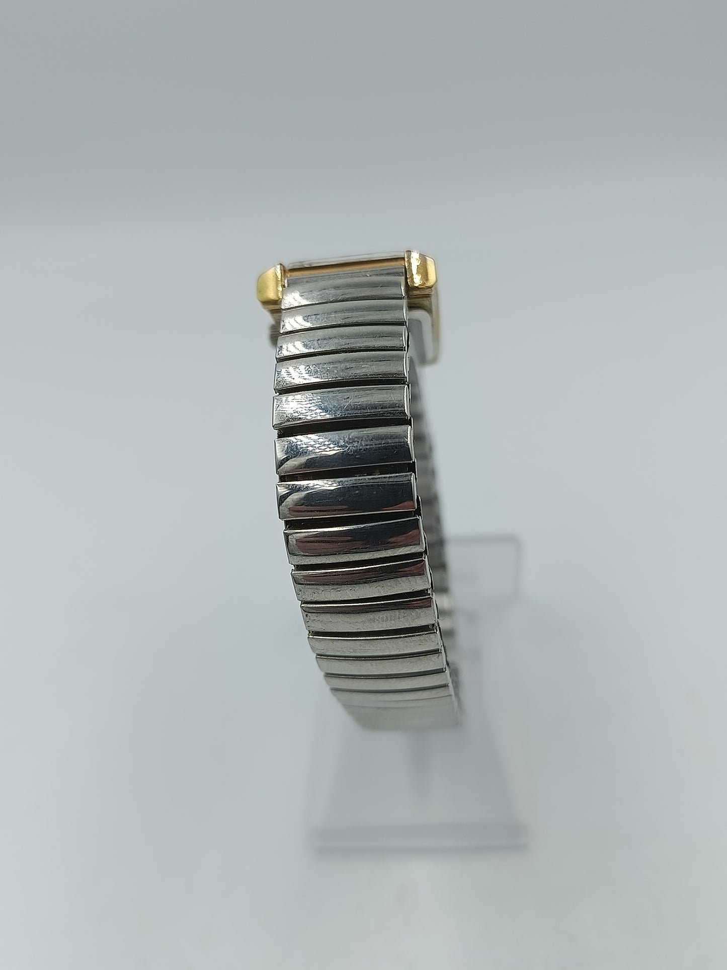 Quartz Armbanduhr Silber Goldfarben Rechteckig Stretchband Vintage