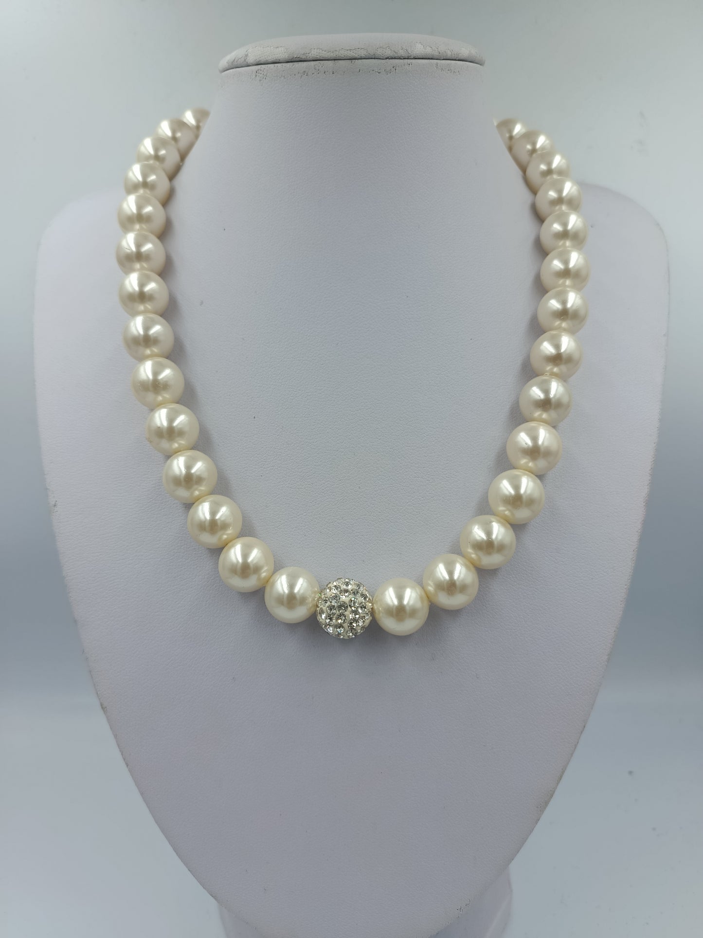 Perlenkette Cremefarben mit Strass Kugel Klassisch Elegant Vintage Stil