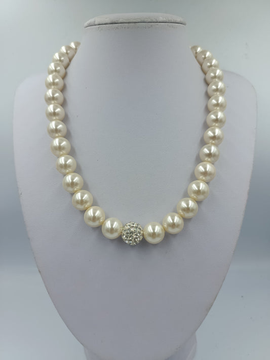 Perlenkette Cremefarben mit Strass Kugel Klassisch Elegant Vintage Stil