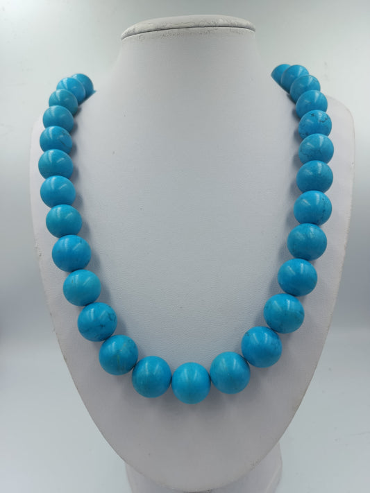 Türkisfarbene Kugelkette mit 925 Silber Verschluss Statement Halskette