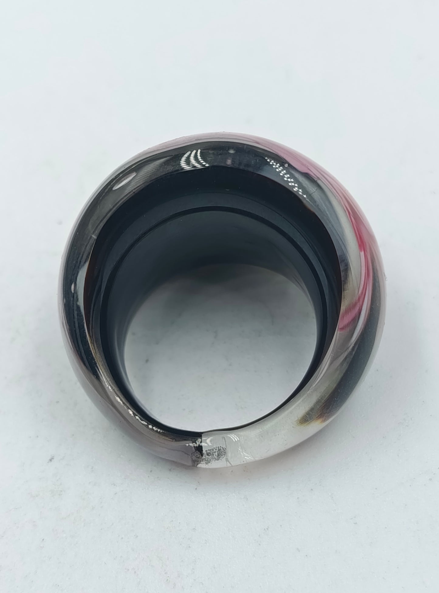 Glasring Schwarz Rosa Handgefertigt Blumen Design Größe 55