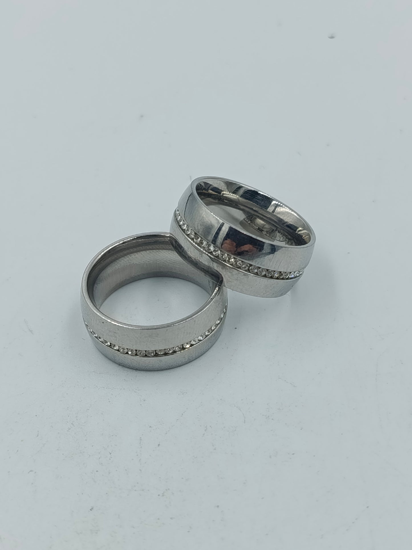 Edelstahl Partnerringe Silberfarben mit Strass Steinen Größe 57 Set