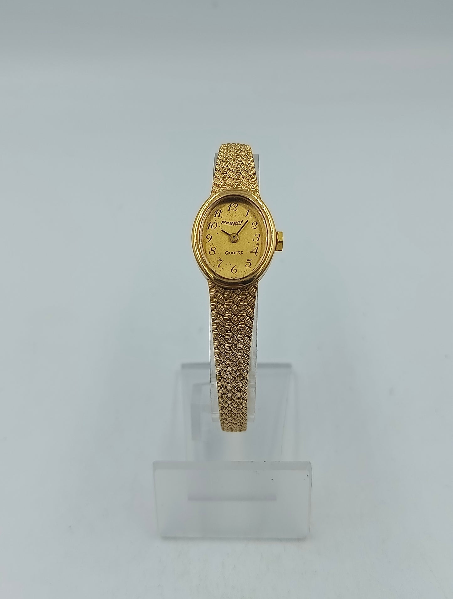 Regent Damen Armbanduhr Goldfarben Vintage Design mit Strukturband Quartz Uhr