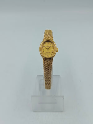Regent Damen Armbanduhr Goldfarben Vintage Design mit Strukturband Quartz Uhr