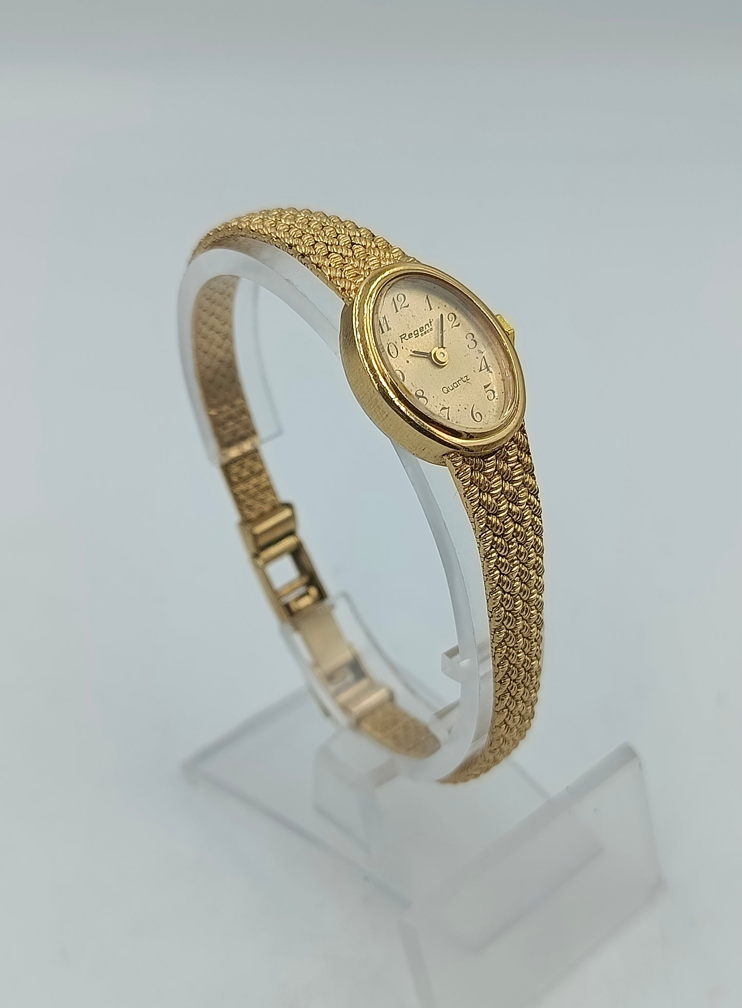 Regent Damen Armbanduhr Goldfarben Vintage Design mit Strukturband Quartz Uhr