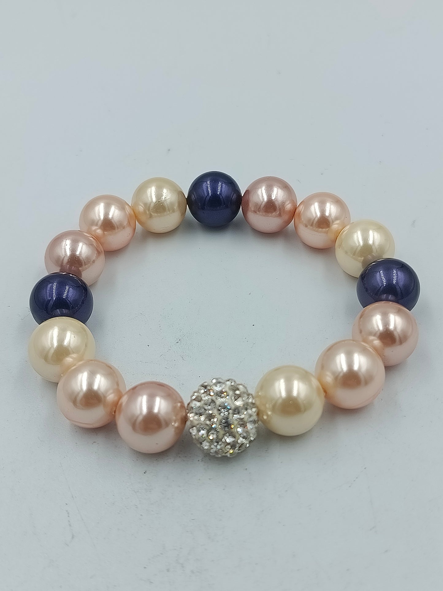Armband elastisch mit Perlen in Creme Rosa Blau und Strass Kugel Schmuck