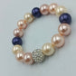 Armband elastisch mit Perlen in Creme Rosa Blau und Strass Kugel Schmuck