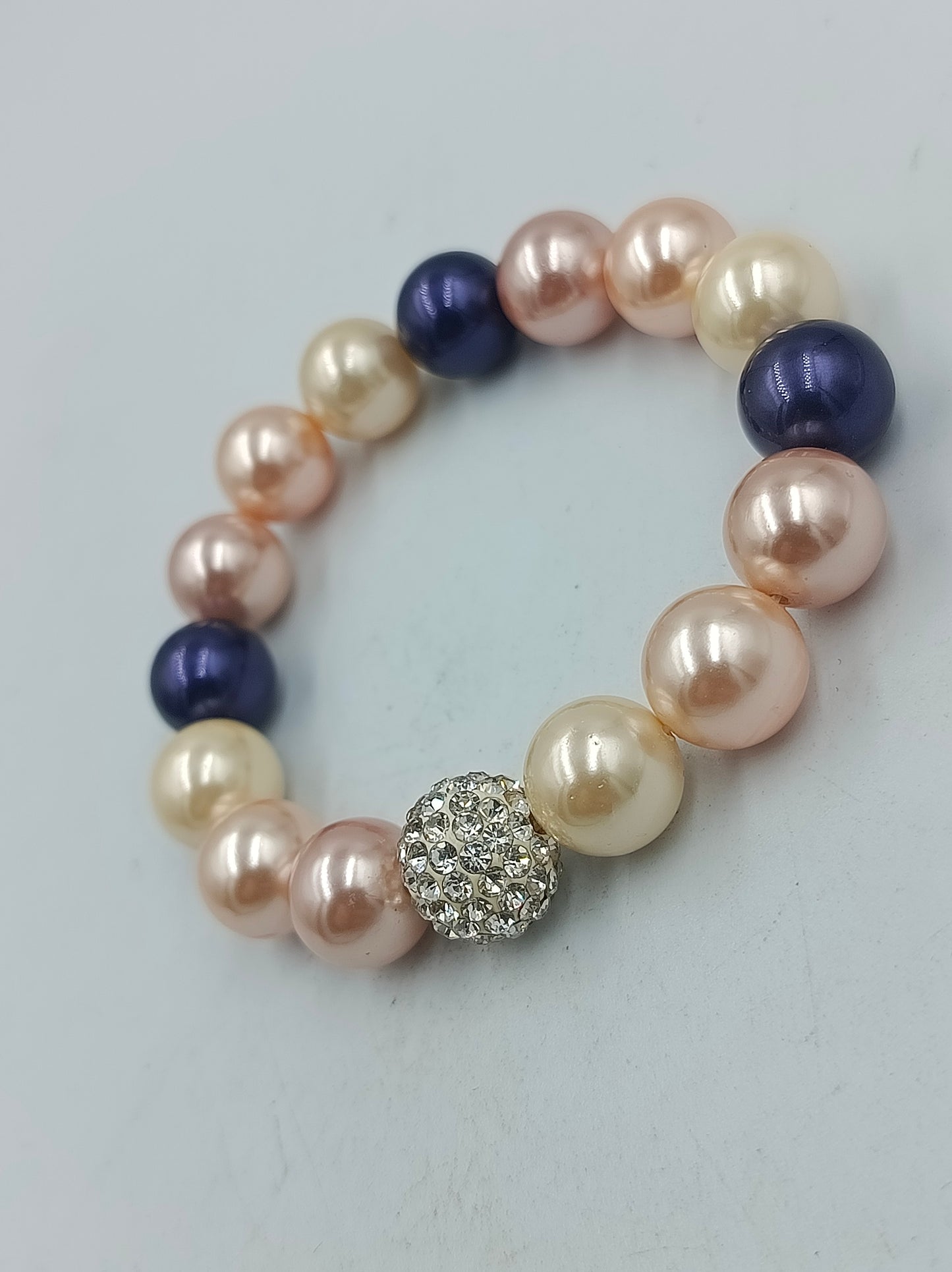 Armband elastisch mit Perlen in Creme Rosa Blau und Strass Kugel Schmuck
