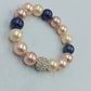 Armband elastisch mit Perlen in Creme Rosa Blau und Strass Kugel Schmuck